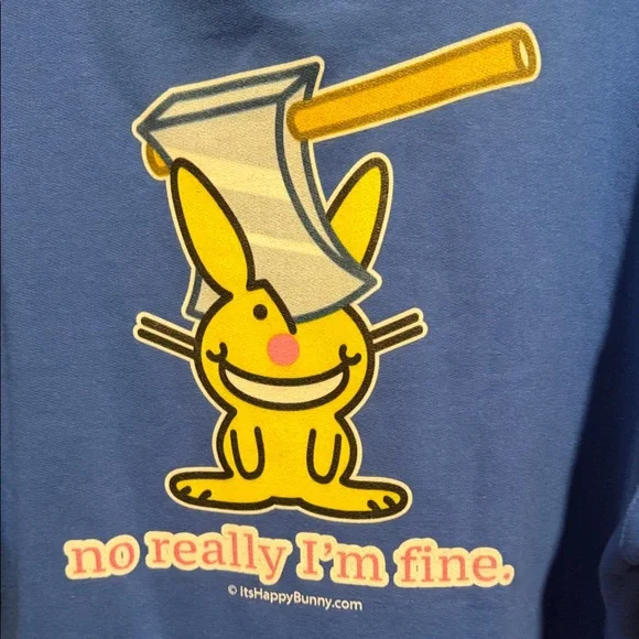Happy Bunny Blue Graphic Hoodie "no really I'm fine. - Picture 4 of 4